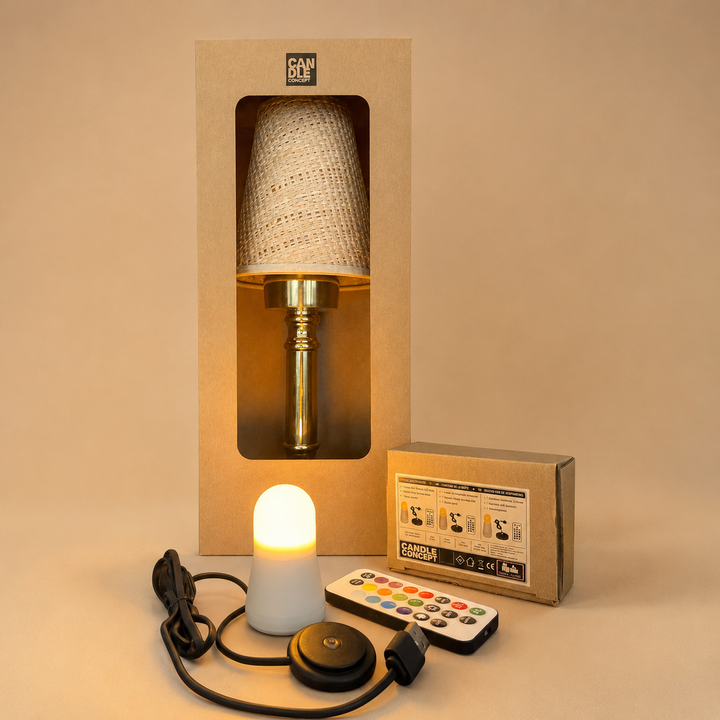 lampe sans fil effet bougie avec abat jour raphia naturel