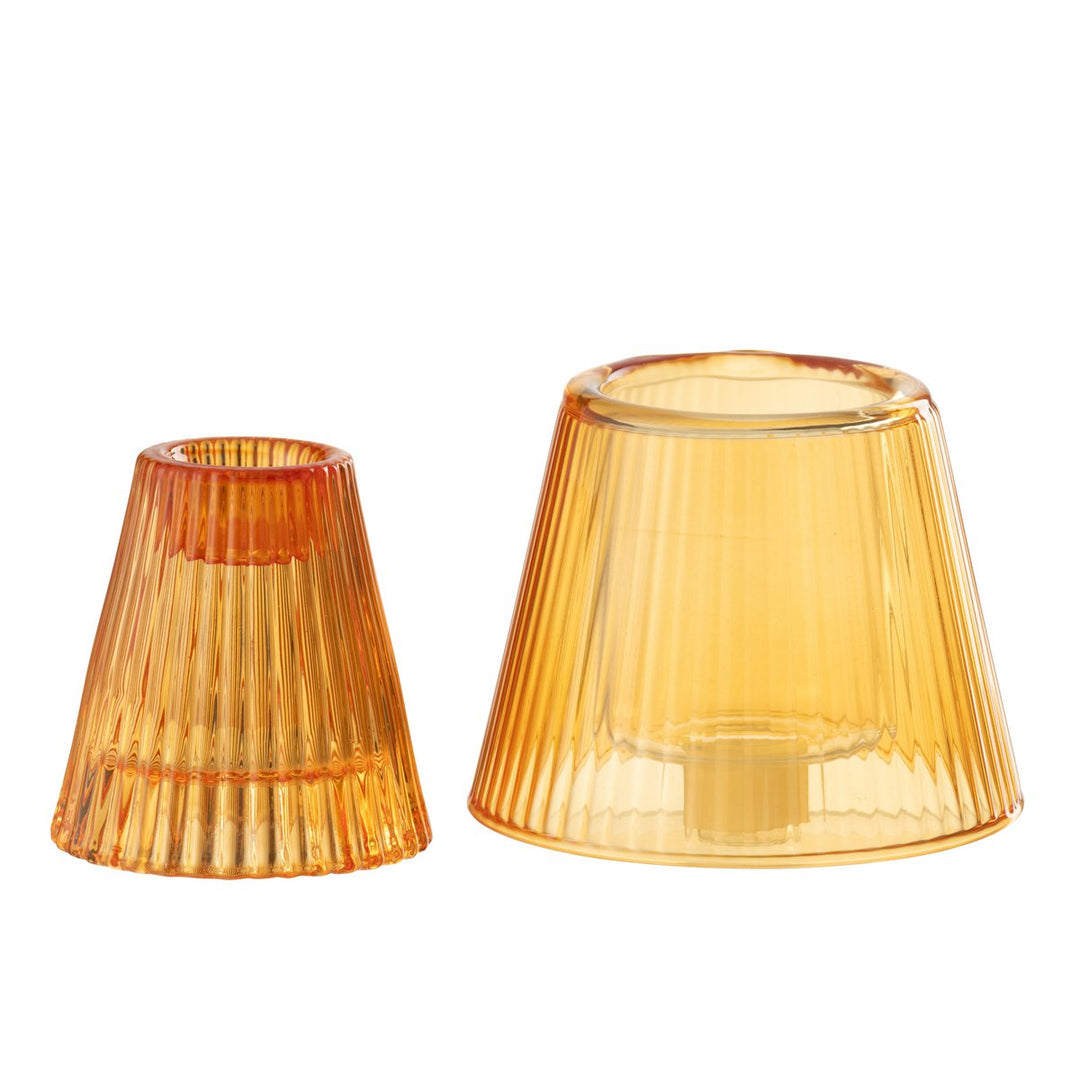 J-Line Bougeoir Chapeau en Verre Orange