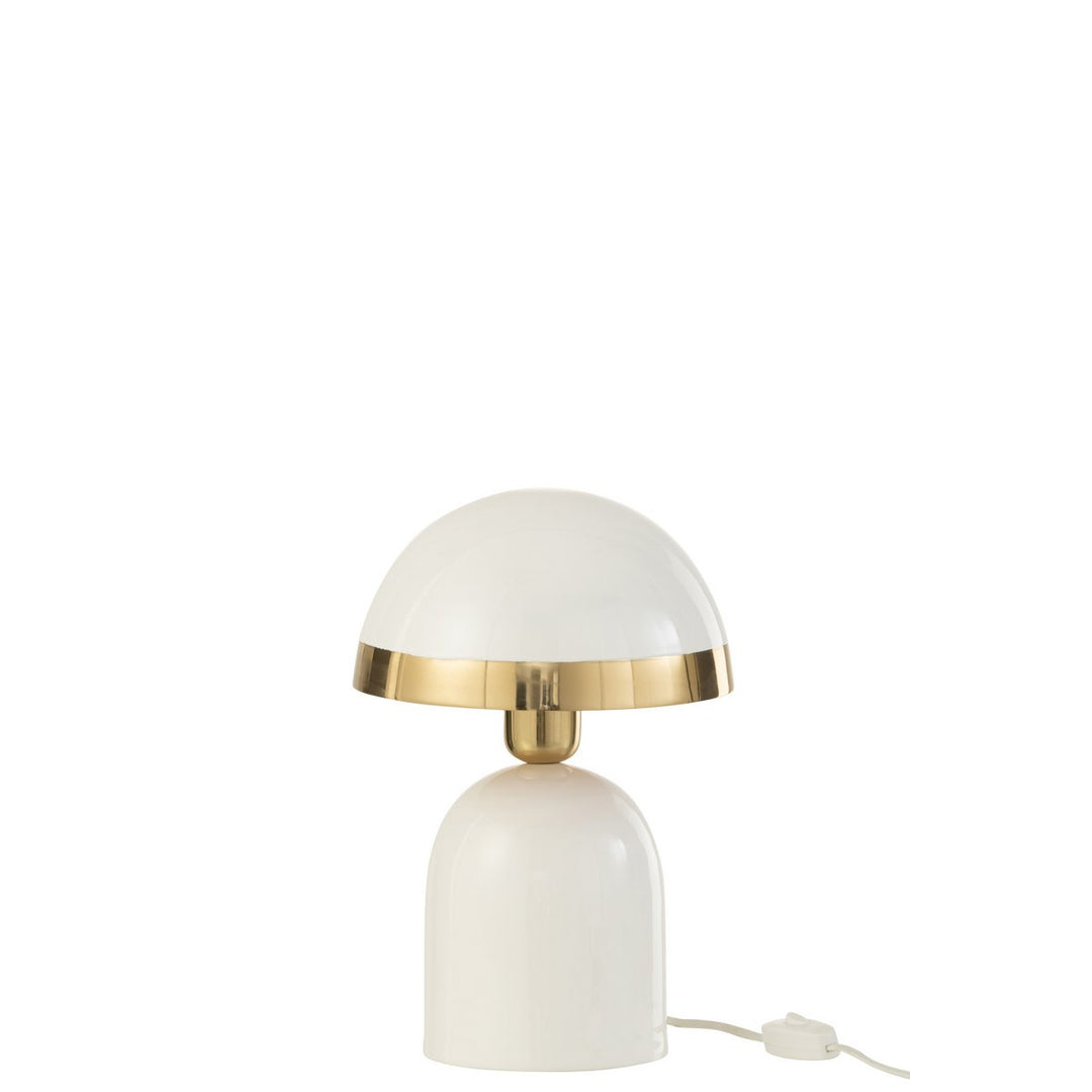 lampe de chevet champignon metal blanc  bordure dore