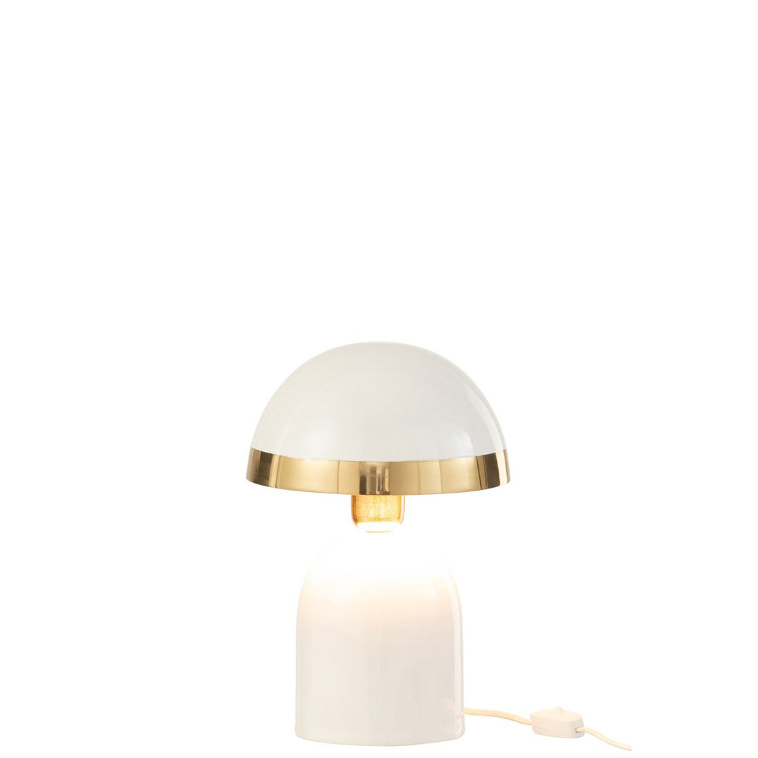 lampe de chevet champignon metal blanc  bordure dore