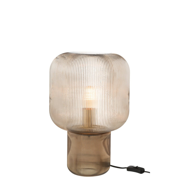 lampe de chevet en verre transparent marron.