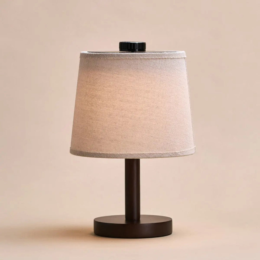 lampe de chevet rechargeable en bois et abat jour lin 2