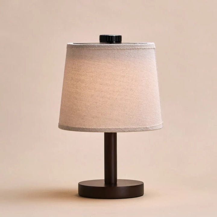 lampe de chevet rechargeable en bois et abat jour lin 2