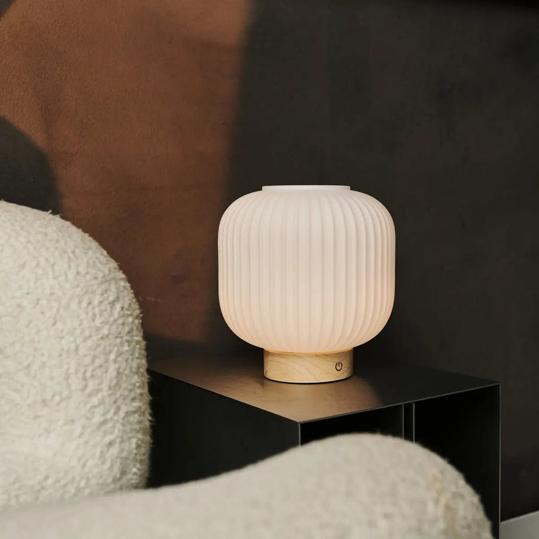 lampe rechargeable  abat jour Verre dépoli base en bois  Dimmable | 3 modes lumineux