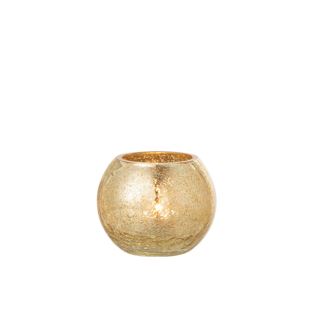 photophore boule en verre or craquele