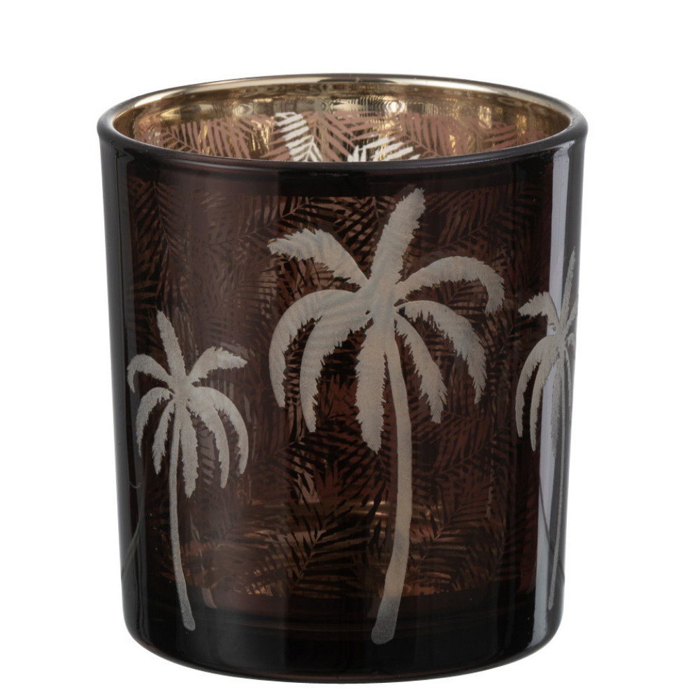 photophore  en verre motif palmier