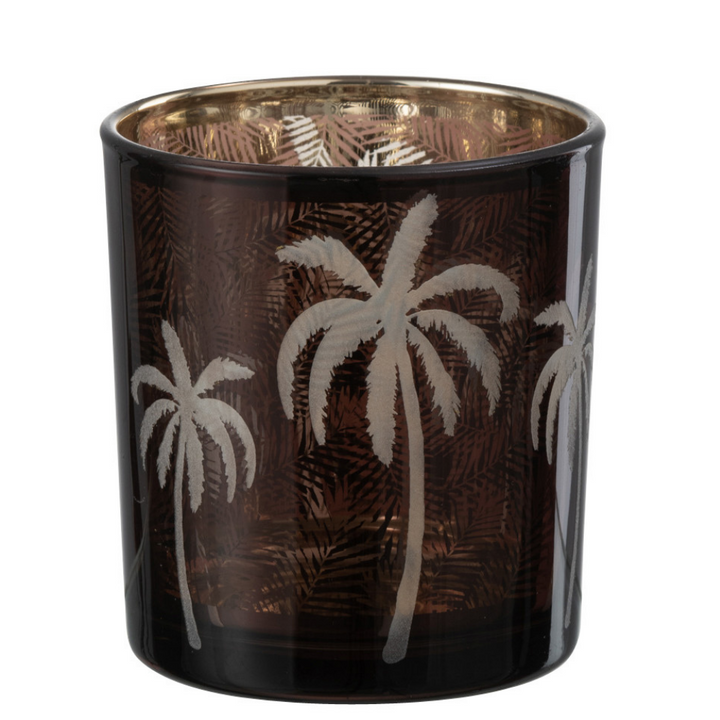 photophore  en verre motif palmier