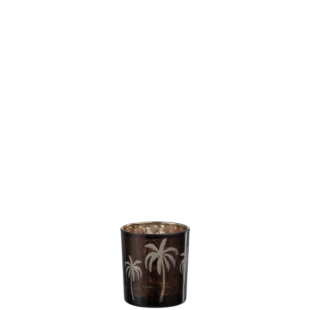 photophore  en verre motif palmier et tropical