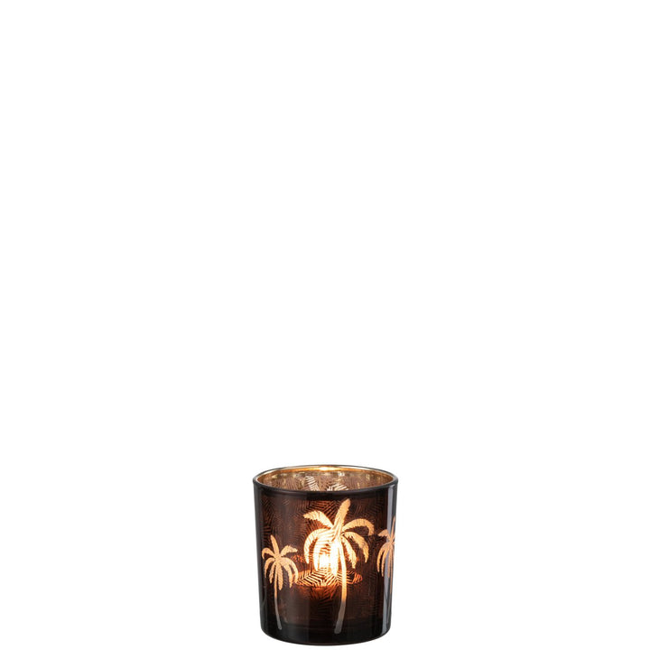 photophore  en verre motif palmier propical