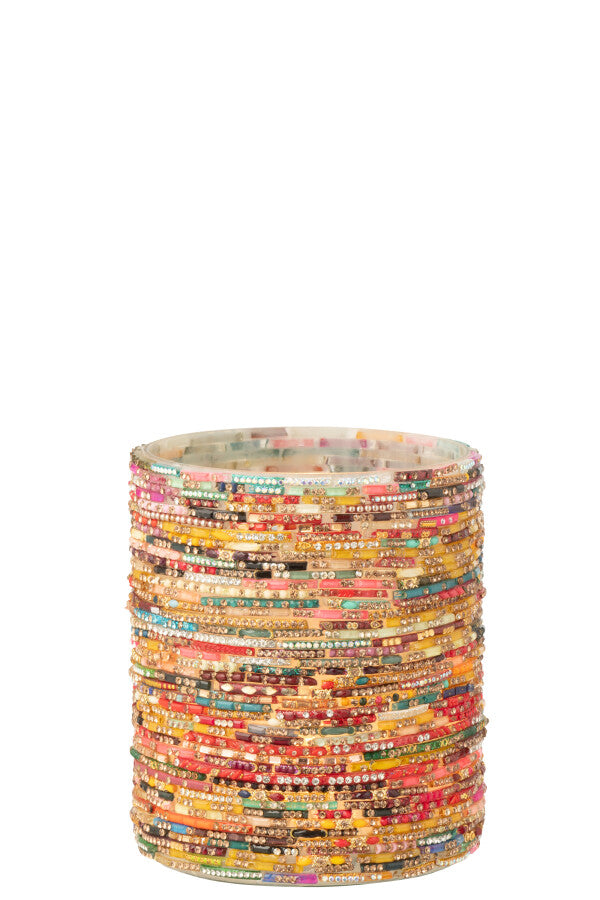 Bougeoir en Verres Peints Multicolore et Doré
