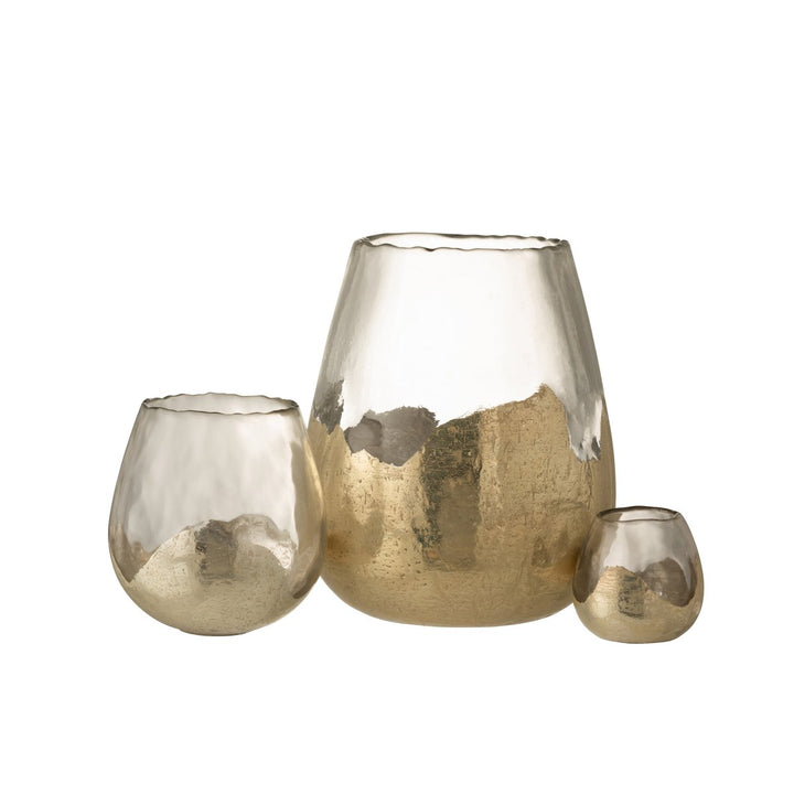 trio Photophore Zoé Rond en Verre Doré H31 cm